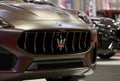 RomaniaÃ¢â¬â2022-Front-side view with detail of a luxury sports brown car Maseratti Levante,premium car.